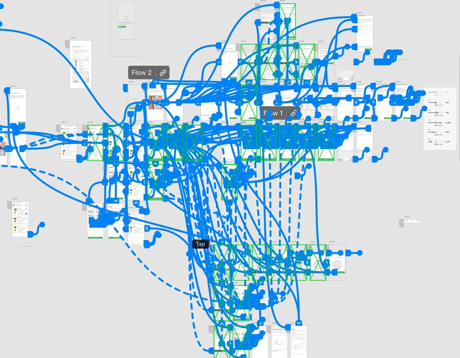 Screenshot of the flow of the prototype in Adobe XD